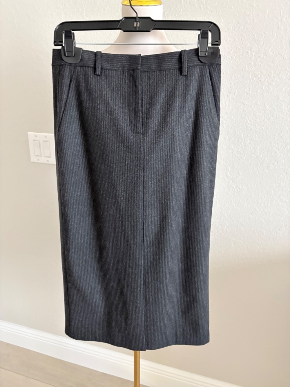 NWT Theory Midi Trouser Skirt Black/Charcoal Flannel Pinstripe
